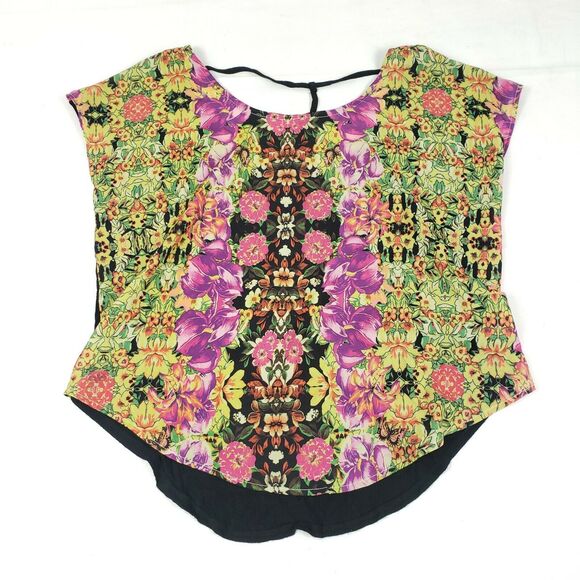 CHLOE K Sheer Floral Print Loose Fit Sleeveless High Low Hem Sz M Boho Festival - Picture 1 of 7